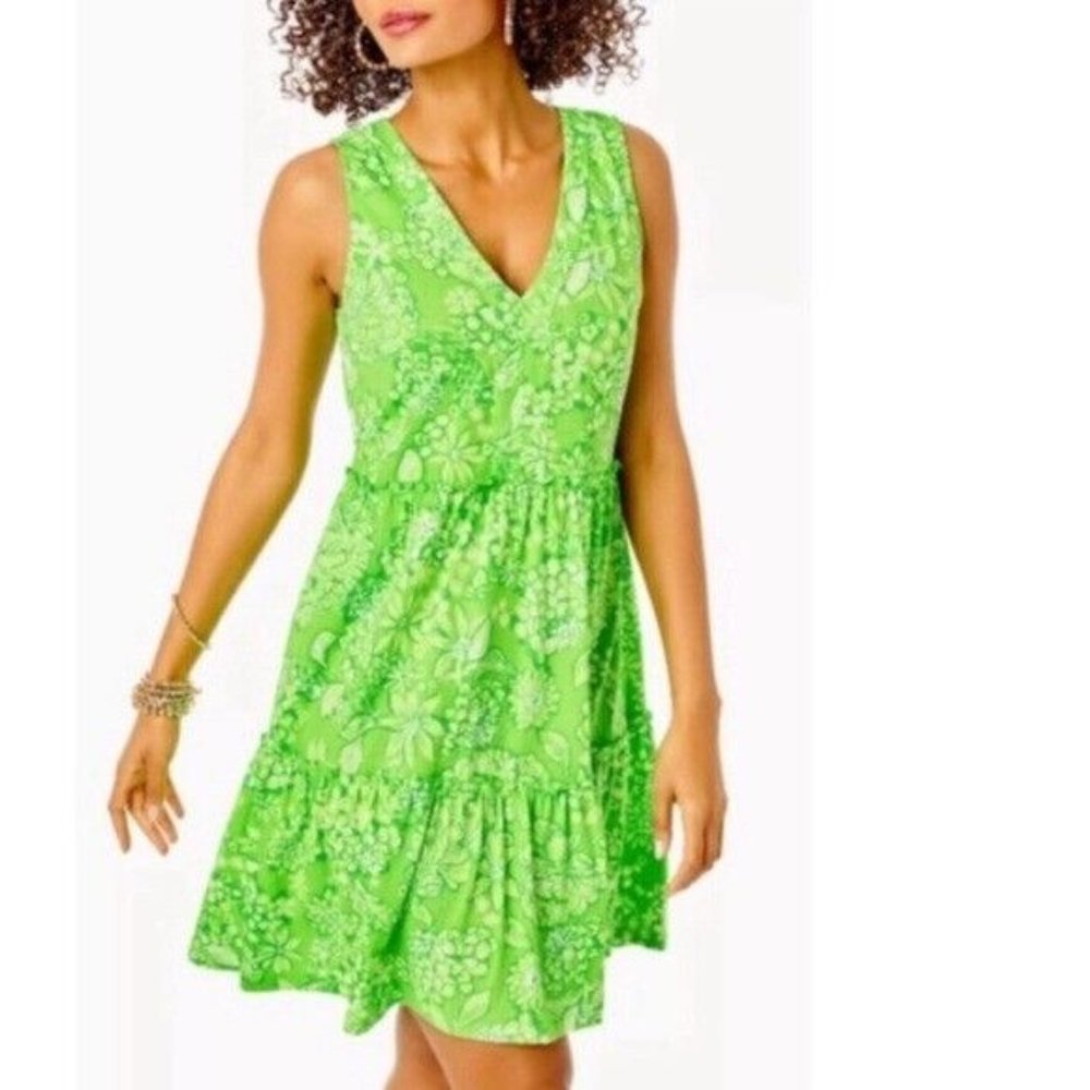 LILLY Pulitzer Lorina Swing Dress SMALL Floral Print Sleeveless Cotton tiered